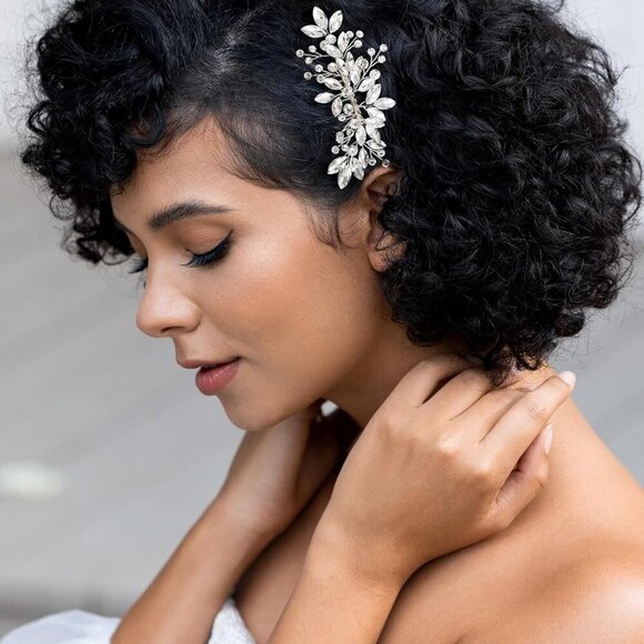 Bride Silver Wedding Comb with Crystal Rhinestone Bridal Sparkly Gem Piece for W - Picture 1 of 8